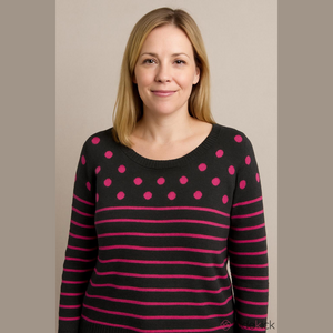 Torrid Charcoal & Fuchsia Polka Dot & Stripes Sweater